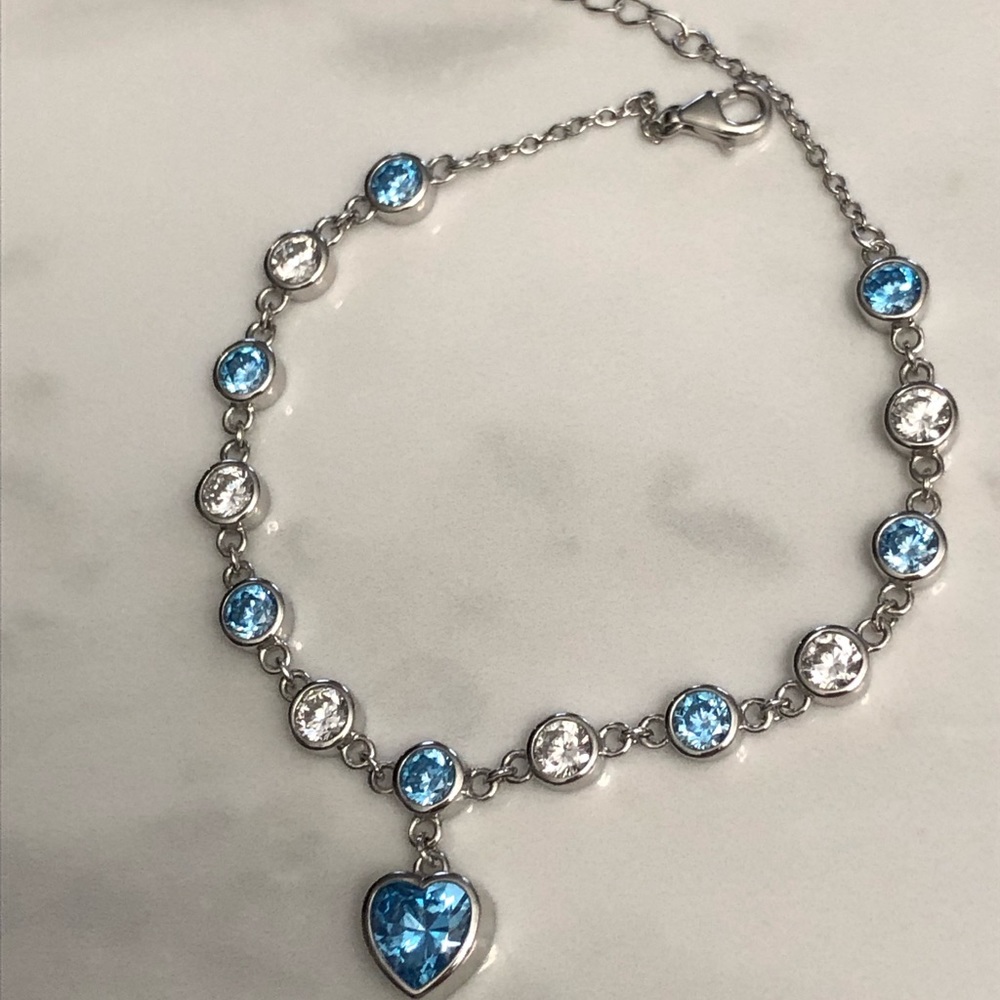 Silver,  white and blue zirconia bracelet